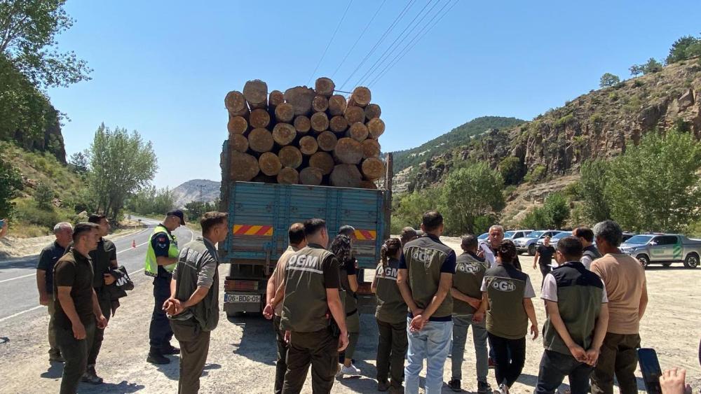 BEYPAZARI ORMAN İŞLETME MÜDÜRLÜĞÜ, TOMRUK TAŞIYAN ARAÇLARA SIKI DENETİM UYGULUYOR